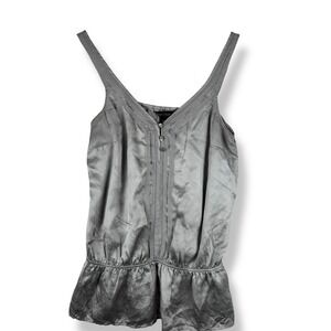 WHBM Silver 100% Silk Top Womens Size Small Silk Romantic Peplum  Ethereal Party